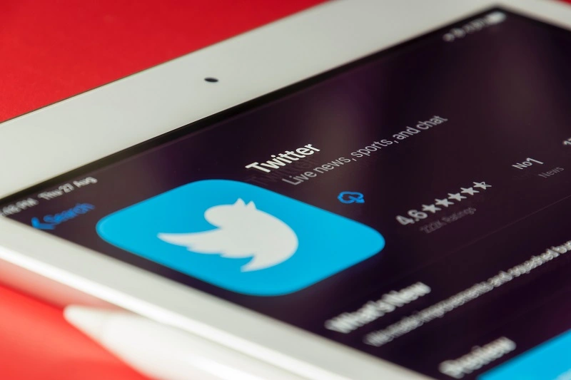 A imagem mostra parte da tela de um smartphone branco com o logotipo do Twitter
