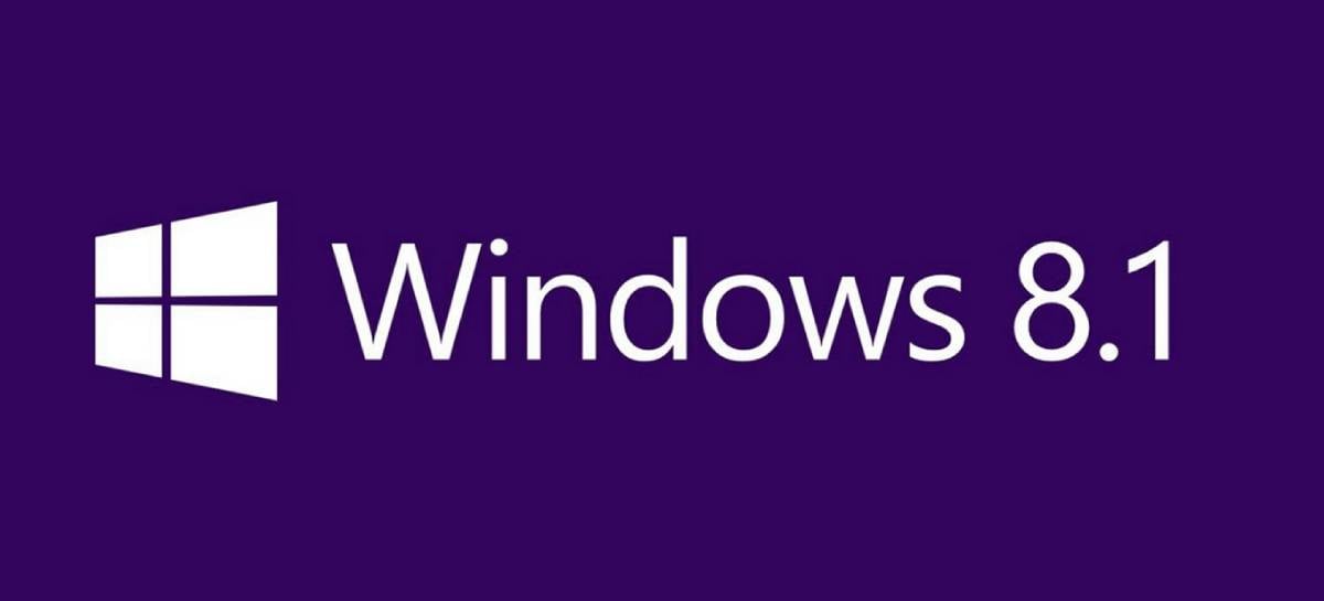 Imagem divulgação do Windows 8.1 com um fundo lilás e letras e logotipo na cor branca