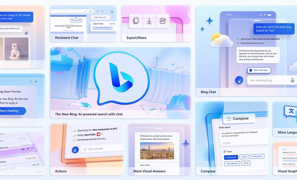 Imagem de divulgação da Microsoft para os novos recursos de Ia do Bing.