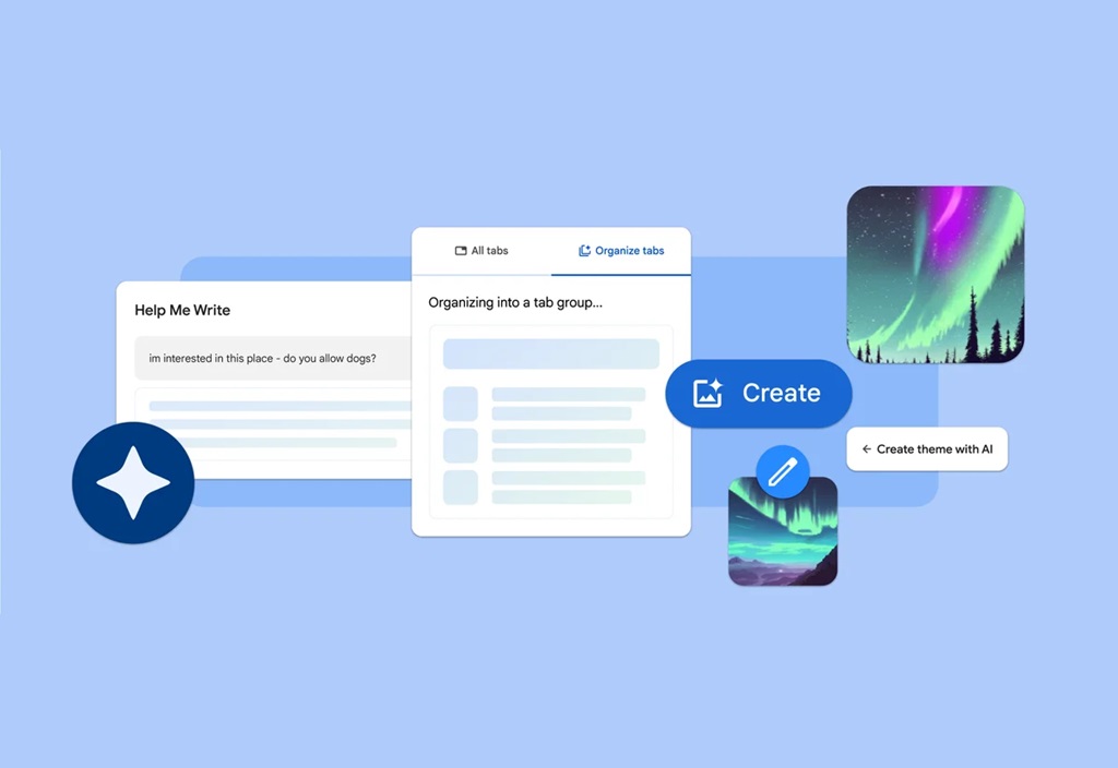 Novas funcionalidades com IA do Google Chrome. Imagem divulgação - Google