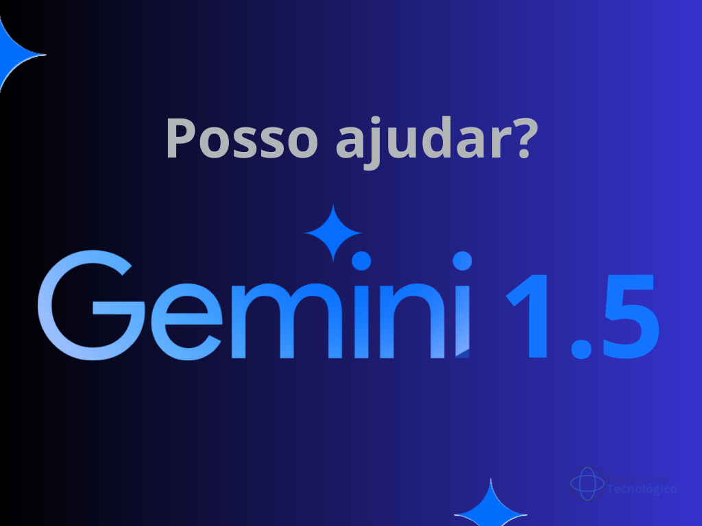 Fundo gradiente com o logo do Gemini 1.5 do Google. Imagem ilustração: Panorama Tecnológico.