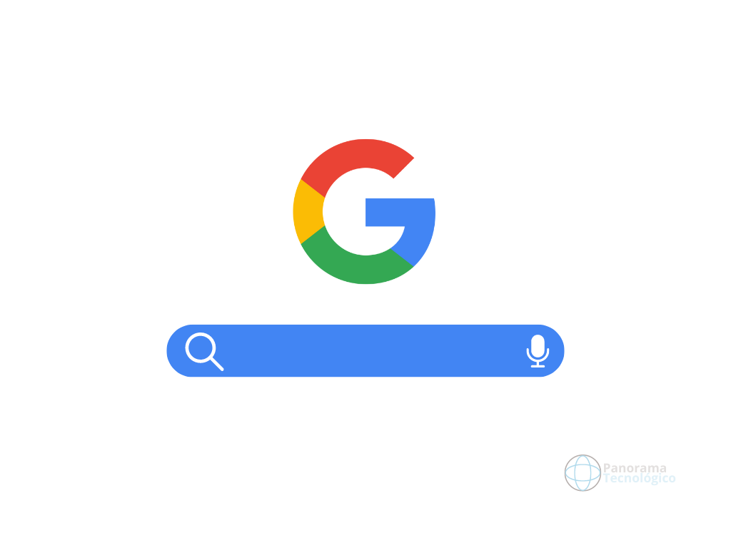 Logotipo Google + buscador. Imagem: ilustração Panorama Tecnológico.