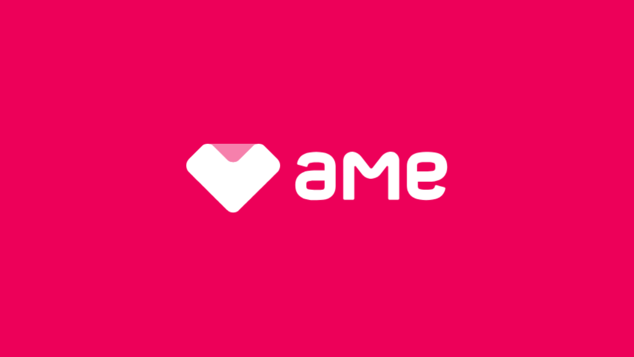 Logotipo Ame Digital em fundo rosa. Imagem: Ame Digital.