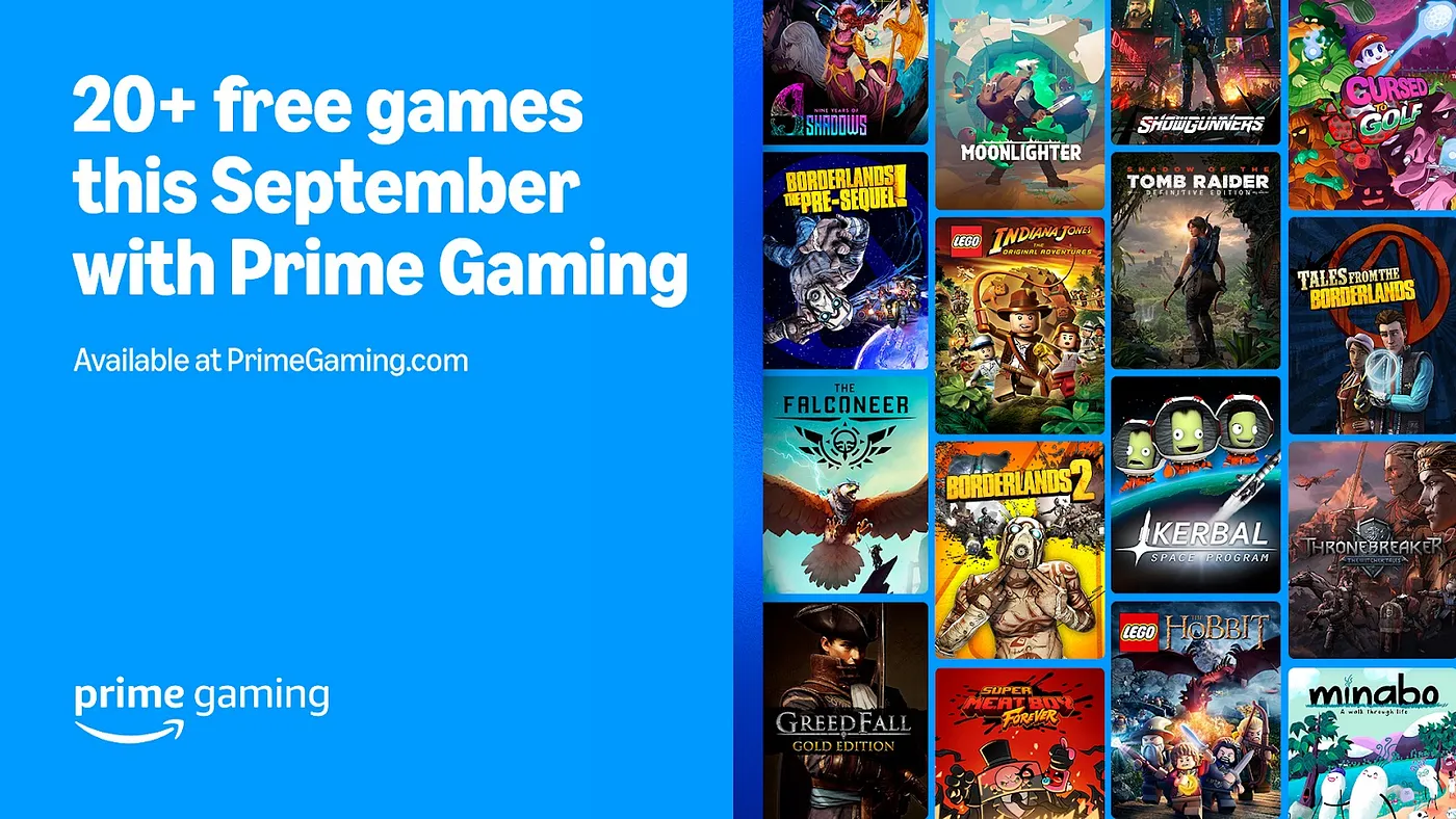 Banner divulgação de lista de jogos do Prime Gaming de setembro para assinantes do Amazon Prime. Imagem: divulgação Amazon.