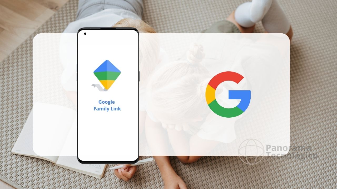Smartphone exibindo o logotipo do Google Family Link e o texto