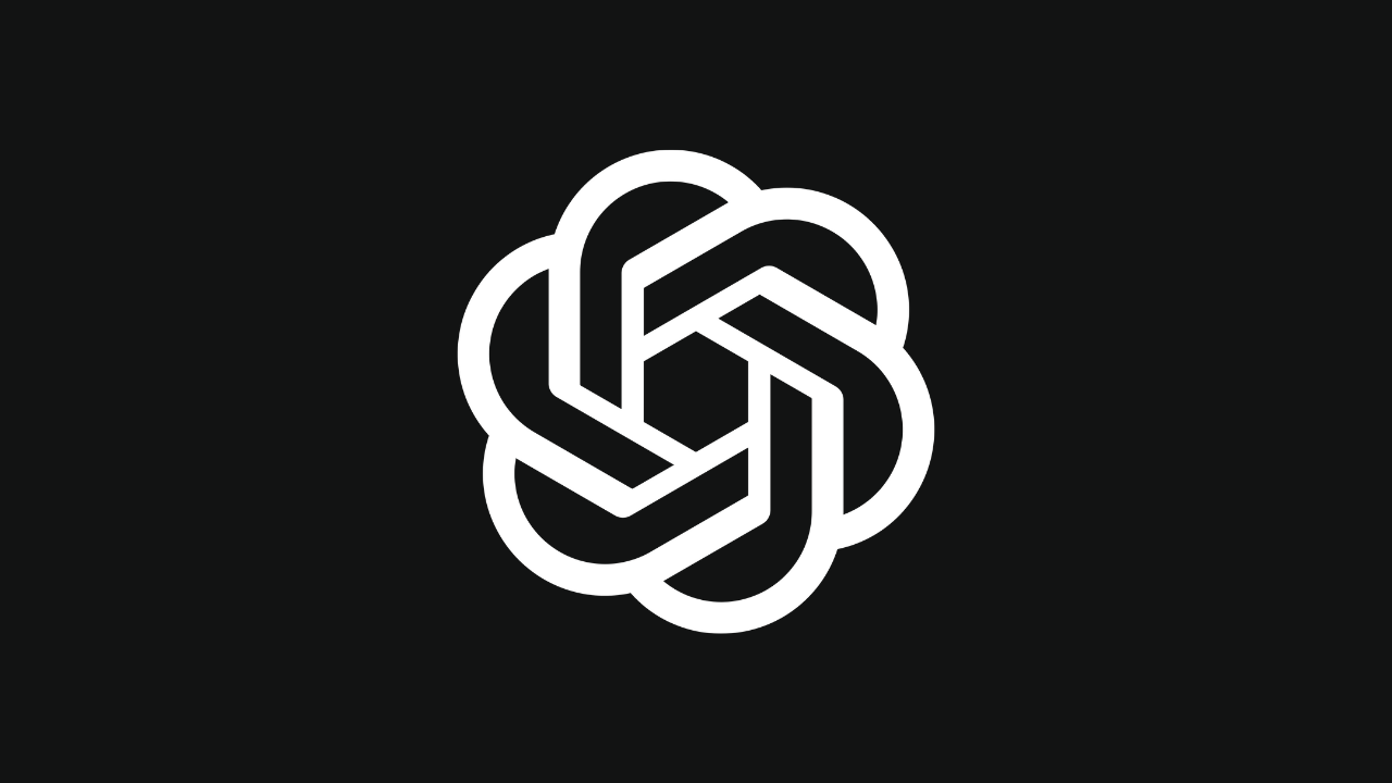 A imagem mostra o logotipo da OpenAI na cor branca sobre um fundo preto.