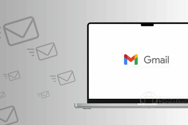 Gmail ganha opção local para cancelar assinaturas de e-mails imagem mostra um laptop com a tela exibindo o logotipo do Gmail, que consiste em um 'M' estilizado com as cores azul, vermelho, amarelo e verde, seguido da palavra 'Gmail' em cinza. À esquerda do laptop, há várias ilustrações de envelopes cinza com linhas indicando movimento, sugerindo o envio ou recebimento de e-mails. No canto inferior direito, há um logotipo transparente com o texto 'Panorama Tecnológico'. Imagem: ilustração Panorama Tecnológico.